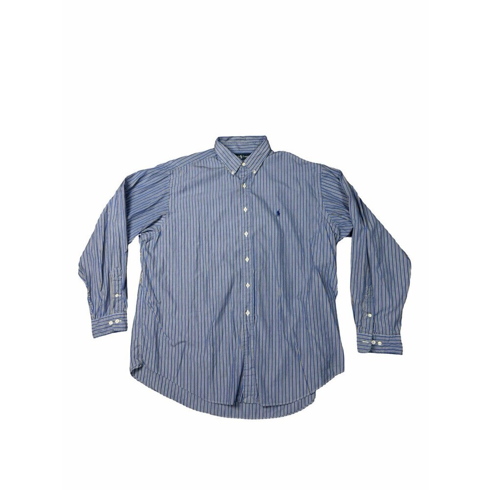Ralph Lauren Men's Long Sleeve Classic Fit Striped Button Shirt Sz 18 XXL  Blue